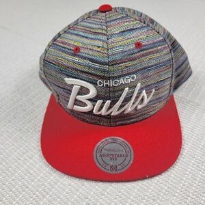 Mitchell Ness NBA Chicago‎ Bulls Snap Back Hat Multicolor Red Brim Clean EUC
